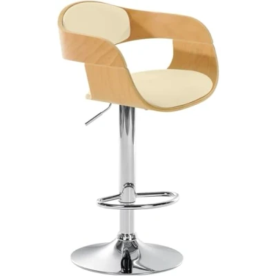 Imagen de CLP Taburete de Bar Kingston en Cuero Sintético Regulable Altura &amp; Giratoria, Color:Natural/Crema