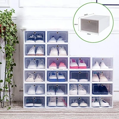 Imagen de DSYOGX cajas para zapatos, 20 de zapatos apilables, plegables y transparentes, 33 x 23 14 cm