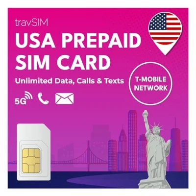 Imagen de travSIM Tarjeta SIM USA Red T Mobile Datos ilimitados, Llamadas y Textos en los Card Funciona Dispositivos iOS Android 30 Días