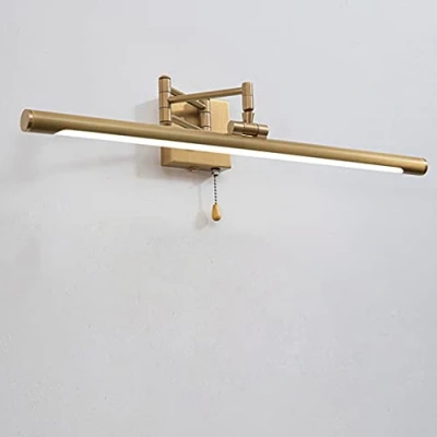 Imagen de WRMING Vintage Latón Lámpara de Espejo para Baño, 7W LED Baño con Interruptor, Ajustable Impermeable Aplique Maquillaje Dormitorio Tocador, 35cm, 560lm, 4000K,Latón