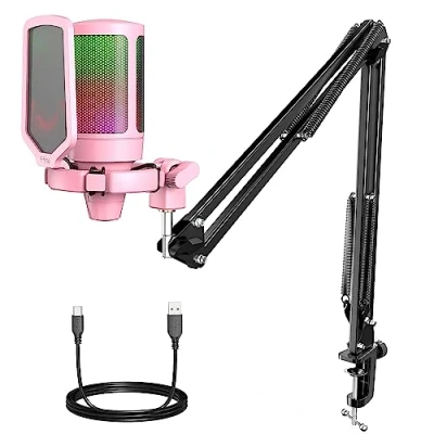 Imagen de FIFINE Gaming Microfono para PC USB, RGB Kit de Micrófono Condensador Ordenador PS4 PS5, con Botón Silencio, Filtro Anti Pop, Soporte Choque,