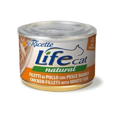 Imagen de Life Cat Natural Le Recette, Pollo y Pescado Blanco. Lata de 150 gr con tapón antiresiduos.