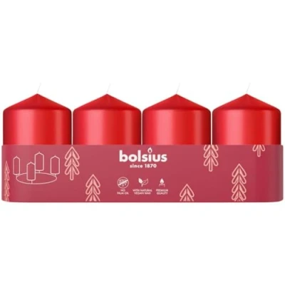 Imagen de Bolsius Juego de 4 velas decorativas 60 x 40 mm Sin perfume Con cera vegetal natural aceite palma