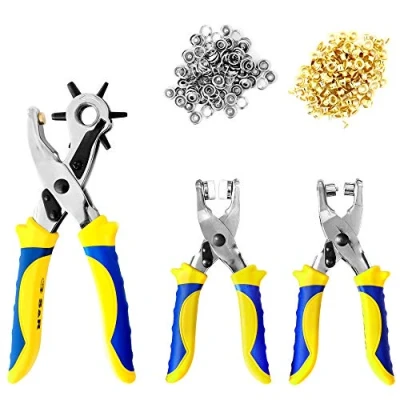 Imagen de S&amp;R Juego Alicate Sacabocados para Cuero y Remachadora de Ojales (con 100 4 mm) + botónes Rapidos 25 9mm). Punzones de: 2, 2.5, 3, 3.5, 4, 4.5 mm Linea Meister.