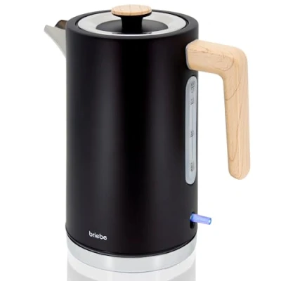 Imagen de briebe Nordic Hervidor Agua Eléctrico 1,7L Inalámbrico, Tetera Infusiones 2200W Ebullición Rápida, Libre BPA, Base 360, Controlador Strix, Apagado Automático, Diseño Nórdico, Asa Efecto Madera Negro
