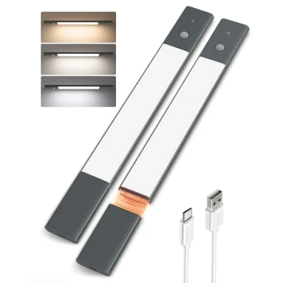 Imagen de EZVALO Luz Armario de Cocina LED 38CM, 3 Temperaturas Color Regulable, Batería Extraíble con Detector Movimiento PIR Escalera para Escaleras Bajo Pasillo (2 Piezas)
