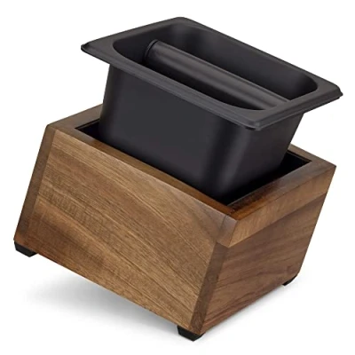 Imagen de Navaris Recipiente para posos de café Caja vaciar portafiltro cafetera infusiones Contenedor cafés Madera y Metal 18 x 17 11 cm