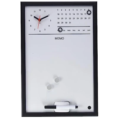 Imagen de Bi Office CG0117216 Tablón magnético borrado en seco con reloj y calendario perpetuo, 30 x 45 cm, color negro