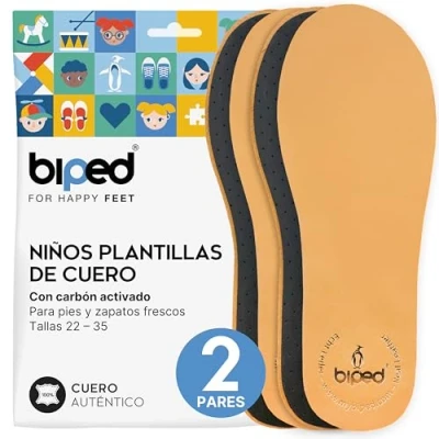 Imagen de biped 2 pares de plantillas cuero prémium para niño/a con carbón activo el sudor pies suaves calzado infantil z2766 (34 35)