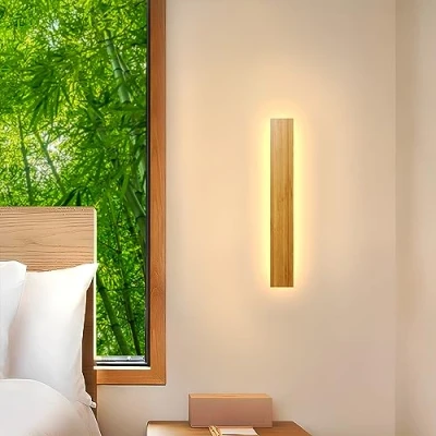 Imagen de Lámpara De Pared Interior LED Aplique Madera Moderno Apliques 3000k 12w Natural Bambú Luz Larga Para Sala Estar, Dormitorio Pasillo Escalera Iluminación,30cm