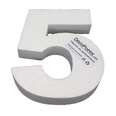 Imagen de DecoPorex Número 5 de 20 cm alto, 3cm grueso en poliestireno expandido para decoracion eventos, celebracion, aniversario y cumpleaños
