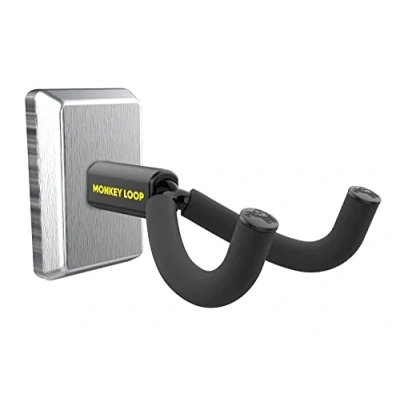 Imagen de Monkey Loop Wall Prime Chrome Soporte de Guitarra Pared Colgador Eléctrica o Acústica en la Perchero para con Goma Protectora Apertura 55 mm Color Plata