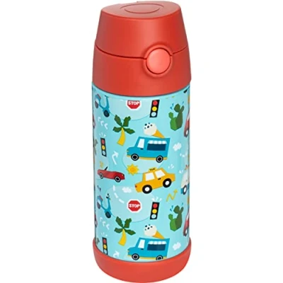Imagen de Snug Kids Flask Botella de agua aislada acero inoxidable con popote para niños/niños pequeños (niñas/niños) Cars, 350 ml