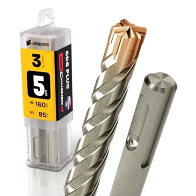 Imagen de SDS Plus broca para martillo perforador, 4 unidades, PGM, diámetro de 5,0 mm x 95 mm, herramientas AMBOSS Crusher HM hormigón, carburo duro, profesional,