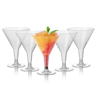 Imagen de MATANA 48 Copas de Martini Plástico con Purpurina Plateada, 210ml Vasos Reutilizables y Elegantes para Cócteles Postres Cumpleaños, Bodas, Fiestas