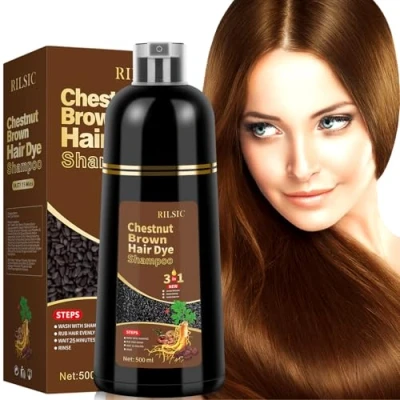 Imagen de Champú Tinte Cubre Canas, 500ML Hair Dye Shampoo 3 En 1, Champu Canas Mujer Hombre, de Color Pelo, Pelo instantáneo, Minutos para Hombre (Chestnut)