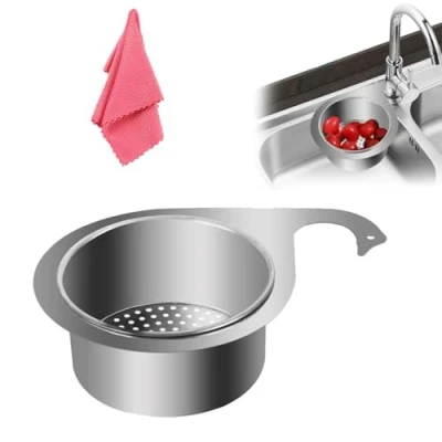 Imagen de Stainless Steel Swan Sink Strainer Basket, Drain Basket for Kitchen Sink, Faucet Hanging Filter Multifunctional Corner (1PCS)