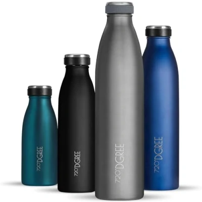 Imagen de 720DGREE Botella Agua Acero Inoxidable “milkyBottle“ 1litro Sin BPA Free, Antigoteo y Prueba de Fugas Frasco térmico, Cantimplora Aislada Bebida con Gas, Deporte, Escuela, Gimnasio Exteriore