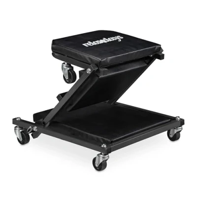 Imagen de Relaxdays Camilla de Mecánico con Ruedas, Resiste 150 kg, Taburete Taller 2 en 1, Plegable, Giro 360º, para Coche, Negro, Gomaespuma, 12 x 41 91 cm