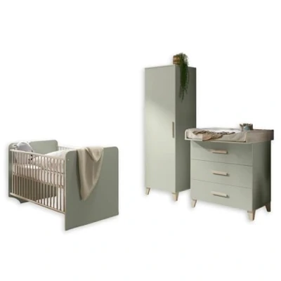Imagen de Stella Trading Prizzi Completo Color Verde Pastel/Aurum, Juego de Muebles para habitación bebé 3 Piezas Compuesto por Armario, Cuna y Cambiador, Madera, Komplett Set