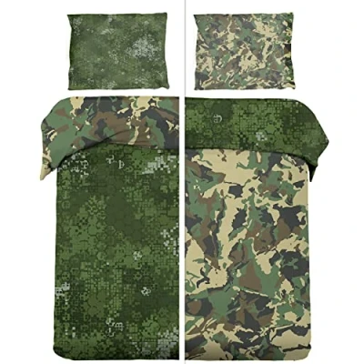 Imagen de Funda Nordica Cama 90 Camuflaje, Estilo Militar Edredon 150x220 cm y 1 de Almohada 50x75 cm, Juego Ropa 2 Piezas, Fundas Nordicas Microfibra Suave