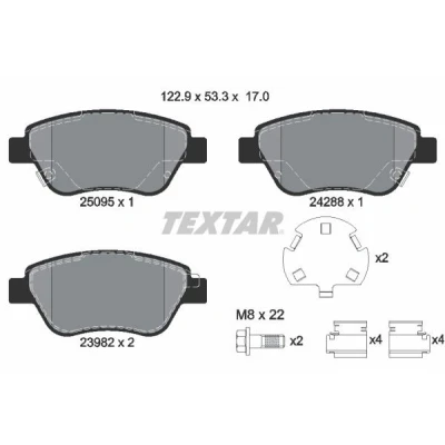Imagen de TEXTAR 2509501 Juego de pastillas freno con avisador acústico desgaste tornillos pinza accesorios OPEL: Adam