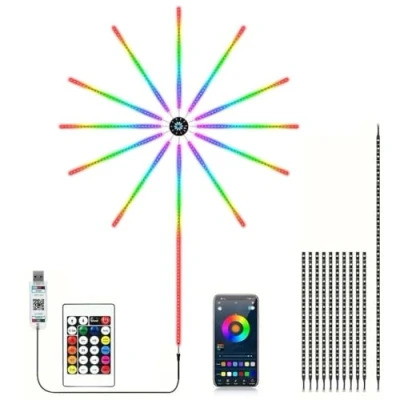 Imagen de COSHANO Tira de luz inteligente LED RGB fuegos artificiales colores Bluetooth APP control sonido mando a distancia estrella