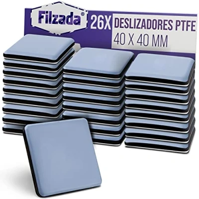 Imagen de Filzada® 26x Almohadillas de Teflón para Muebles autoadhesivo 40 x mm (cuadrado) Deslizadores profesionales muebles/deslizadores alfombras PTFE (Teflón)