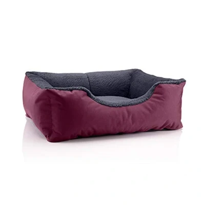 Imagen de BedDog Perro/Gato Cama Teddy S à XXXL, 14 Colores a Elegir, de Cordura y Microfibra, para Perros Lavable, cojín Perros, Interiores Exteriores, tamaño M, Burdeos/Gris