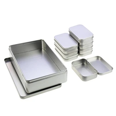 Imagen de LJY Contenedores rectangulares de metal vacíos básicos para el hogar, organizador almacenamiento tamaños mixtos, incluye 1 pieza grande + 8 cajas pequeñas