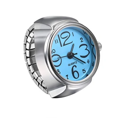 Imagen de JewelryWe Reloj de dedo creativo elástico redondo cuarzo para hombre y mujer, azul, Correa