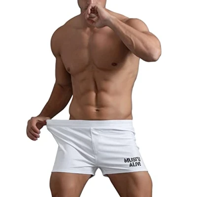 Imagen de Muscle Alive Hombres Gimnasio Culturismo Rutina de Ejercicio Men Pantalones Cortos Algodón Style A Blanco, 3 Inseam Thin Fabric Without Pockets L