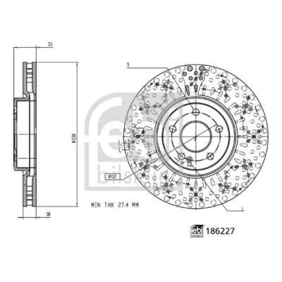 Imagen de FEBI BILSTEIN Disco de freno MERCEDES BENZ: Clase A, CLA Coupé, A Sedán Eje delantero 330mm 30mm 5Taladro(s) 112mm perforado/ventil. int. 186227