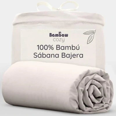 Imagen de Bambaw Sabana Bajera 90x200 cm Bambu, Bolsillo 35 cm, Ropa de Cama Bambu 90, Sabanas Refrigerantes Antiacaros y Fresquitas, 90 x 200 Térmicas, Certificado Oeko Tex (Arena)