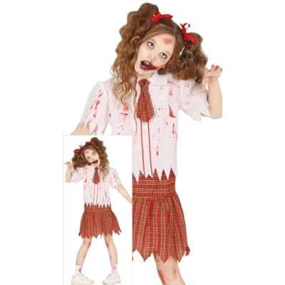 Imagen de FIESTAS GUIRCA Disfraz de Colegiala Zombi para Niña Uniforme Escolar Rojo Disfraces Halloween Niñas 10 a 12 Años