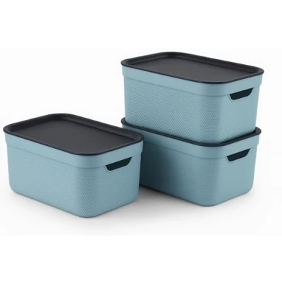Imagen de Set de 3 cajas decorativas con tapa A5 JIVE, color turquesa