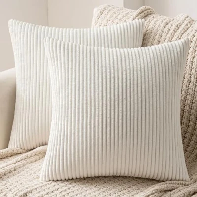 Imagen de MIULEE Navidad Funda Cojines para Sofá de Almohada Corduroy Pana a Rayas Decoración Moderna Silla Cama Sala Estar Dormitorio 40x40 cm 2 Piezas Blanco