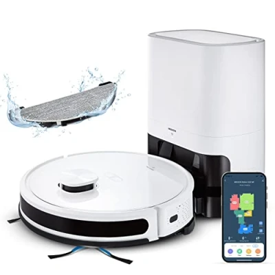 Imagen de MEDION Robot Aspirador X20 SW (MD111415) con estación de Vaciado, aspiradora sin Cable función fregado y navegación láser, Que se Conecta el móvil