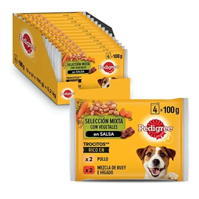 Imagen de Pedigree Comida Húmeda para Perros Sabor Pollo y Buey con Verduras en Salsa, Multipack (13 Packs x 4 bolsitas 100g)