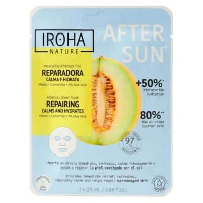 Imagen de Iroha Nature Mascarilla Facial Aftersun Reparación, Calma e Hidratación Profunda Con Melón, Camomila y Aloe Vera Reduce Rojeces Refresca Alivia al Instante 100% Vegana Cruelty Free