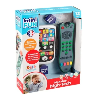 Imagen de Infini Fun Mi Duo High Tech teléfono + Mando a Distancia 1 trilingüe francés, inglés, español y Ultra Realista. Juguetes de imitación Multi Aprendizaje Desde 12 Meses