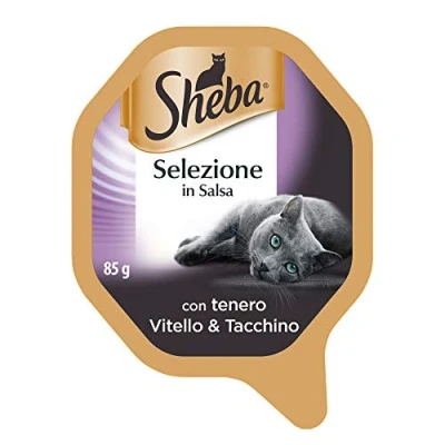 Imagen de Sheba Selección en Salsa, Comida húmeda para Gatos con Ternera y Pavo 22 bandejas de 85 g, Total: 1870 g