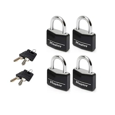 Imagen de Master Lock 9140EURQBLKNOP Lote de 4 Candados con Llave cuerpo aluminio macizo revestido, Negro, x 5.9 1.3 cm