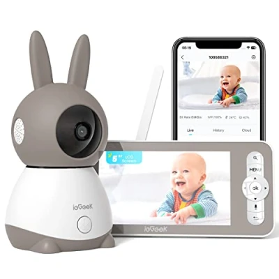 Imagen de ieGeek 5 2K/3MP Camara Vigilancia Bebe, 360 PTZ Vigilabebes con y Vista Previa de Pantalla Dual, Detección Movimiento, Audio 2 Vías, Visión Nocturna, Control Monitor Movil