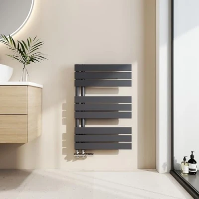 Imagen de EMKE toallero Baño radiador Plano, de Paneles, 762 x 500 mm, Antracita Color, secador Toallas con conexión Lateral, 397W, Agua Caliente