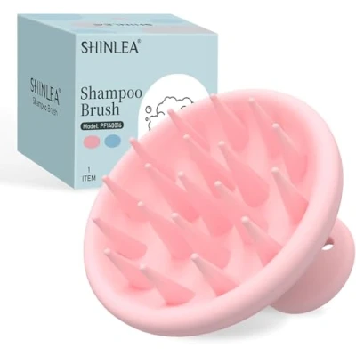 Imagen de SHINLEA Masajeador del cuero cabelludo, cepillo de silicona para el crecimiento cabello y masaje la cabeza, suave cabelludo eliminar caspa, uso en seco húmedo Rosa