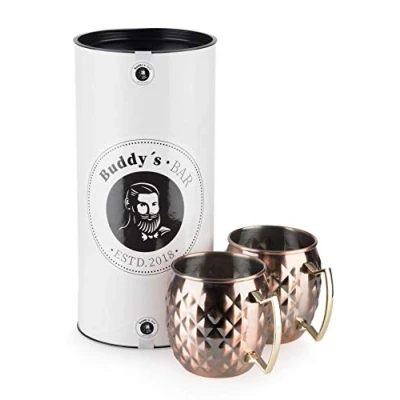 Imagen de Buddy&#039;s Bar 2 Tazas de Mula Moscú, 500 ml, Taza Acero Inoxidable con Estructura piña, cóctel Incl. Caja Regalo, Juego 2, Cobre Antiguo
