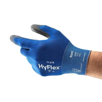 Imagen de Ansell HyFlex 11 618 Guantes de Trabajo Extra Finos, Revestimento Poliuretano Antideslizante, Alta Precisión Táctil, Protección Mecánica y Seguridad Industrial, Azul, Talla XL (1 Par)