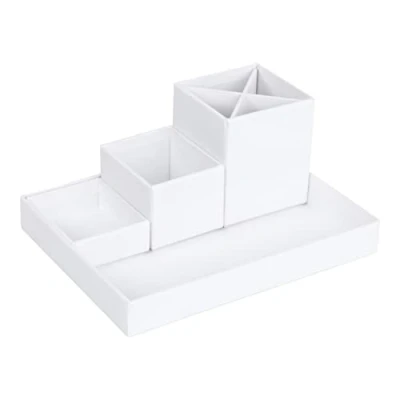 Imagen de Bigso Box of Sweden organizador de escritorio para lápices, clips, notas, etc. Caja clasificadora con 4 compartimentos Sistema tablero fibras y papel blanco