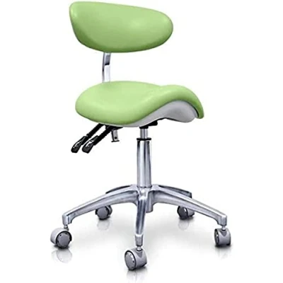 Imagen de QUIRUMED Taburete Pony hidráulico Elite, Color Verde Pastel, Multidisciplinar, Acero Inoxidable, Polipiel, Respaldo ergonómico, Acolchado Poliuretano, Altura Regulable